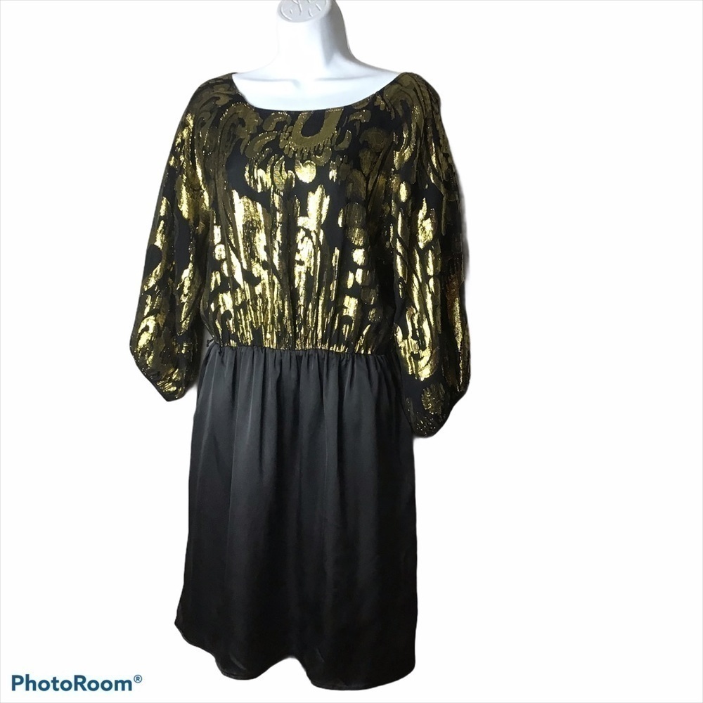 𝅺gianni Bini Silk Blend  Gold & Black Dress